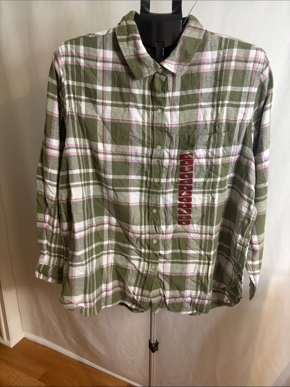 GAP Olive Green, Pink & White Plaid Button-Down Shirt